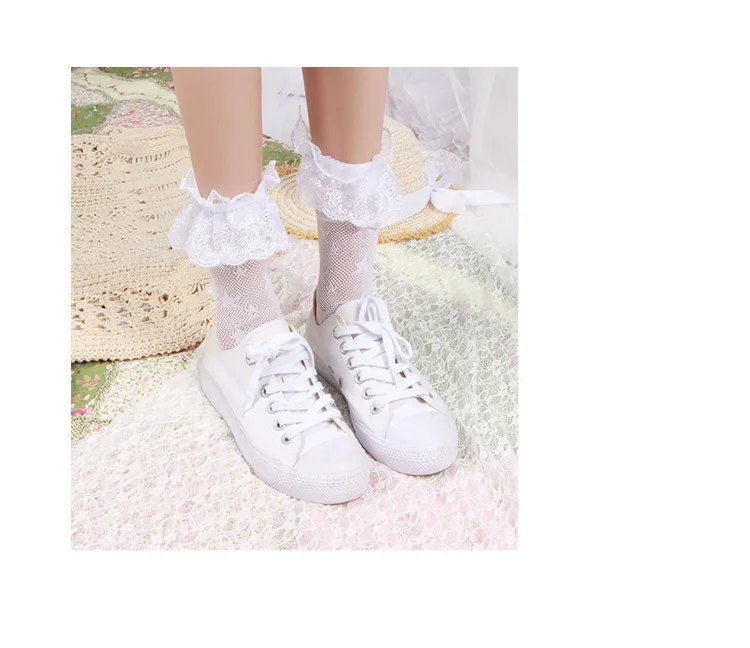 Кружевные гольфы со звездами; Kawaii; стиль Лолиты; готическое платье; вечерние; черно-белые; для костюмированной вечеринки; Милые; JP Comic; чулки с оборками для девочек