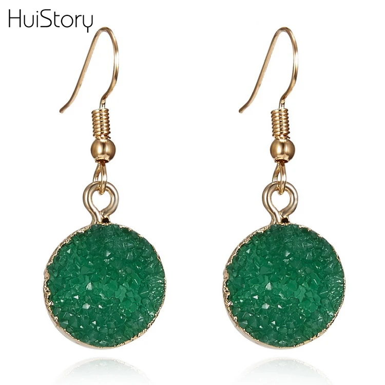 HUISTORY Fashion Natural Stone Pendant Earrings Round Resin For Women Geometric Statement Patry Jewelry | Украшения и аксессуары