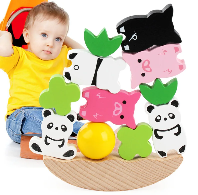 Монтессори деревянная укладка баланс свиньи и панды обучающая математическая