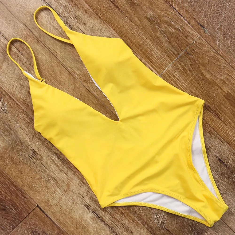 купальник слитный Цельный с глубоким v-образным вырезом на шее женский