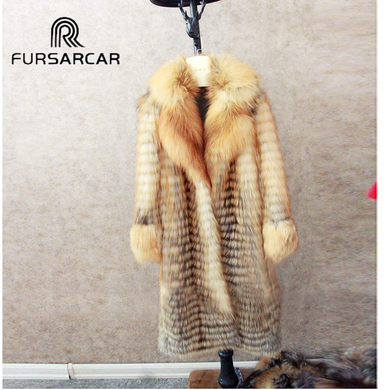 Женская шуба из натурального меха лисы FURSARCAR длинная Шуба с воротником зима 100