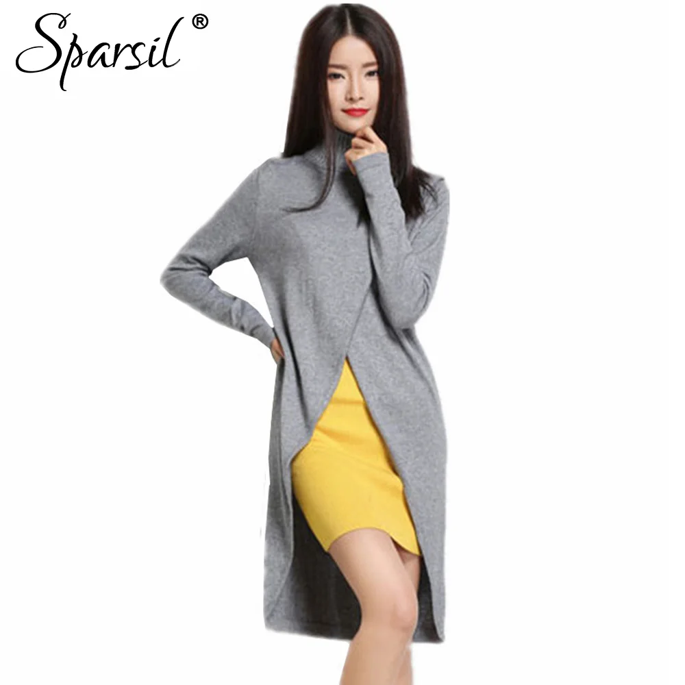 Sparsil Женская Осенняя Кашемировая Водолазка Платье Модные Вязанные Пуловеры
