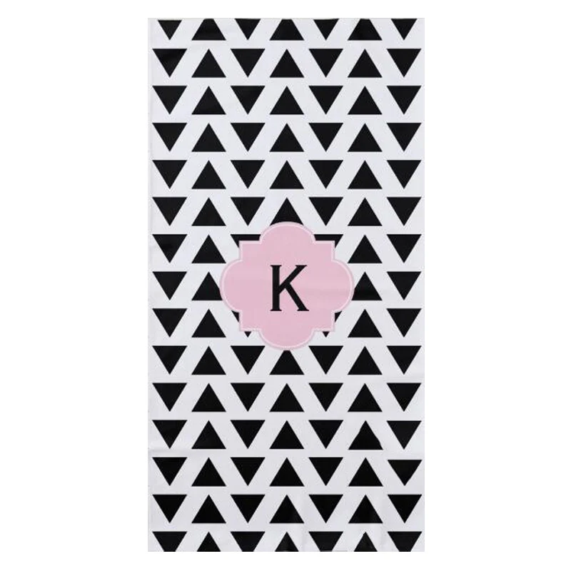 

Elegant Chic Girly Pink Black White Custom Letter Beach Bathroom Towels for Kid Geometric Triangles Shower Towel Birthday Gifts