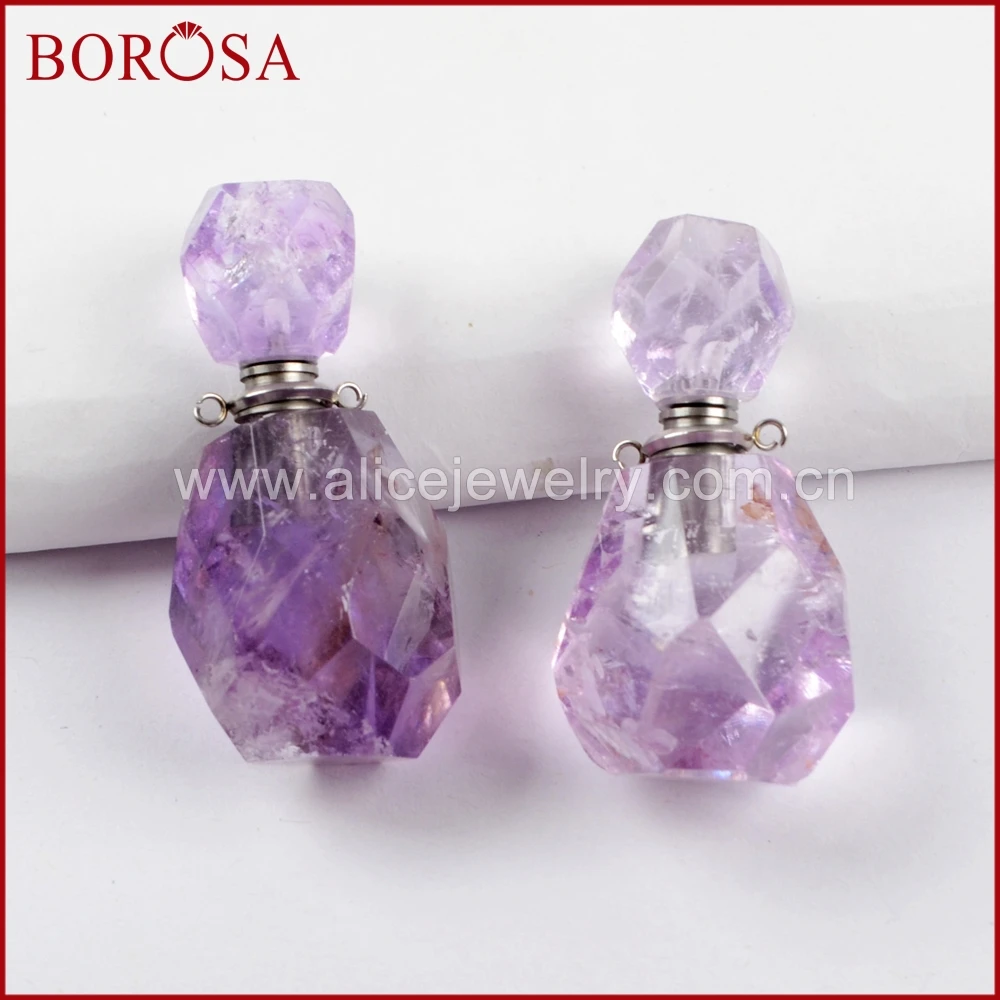 BOROSA 3/5 шт флакон духов ограненные драгоценные камни камень разъемы натуральный розовый кварц, друза кулон для Цепочки и ожерелья делая WX1018