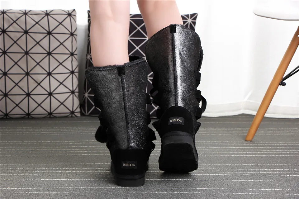 HABUCKN классические женские зимние ботинки кожа зимняя обувь ботинки bota feminina botas mujer zapatos Для женщин водонепроницаемые зимние ботинки