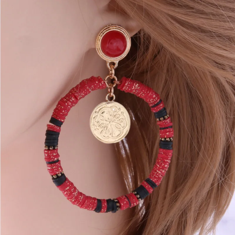 Глиняные серьги NeeFu WoFu из мягкой керамики этнические Большие женские