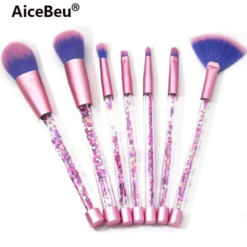7Pcs AiceBeu 7/12 шт набор кистей для макияжа с бриллиантовым блеском и кристаллами Профессиональная Кисть для макияжа хайлайтер основа пудра Кисть для макияжа - Handle Color: 7Pcs