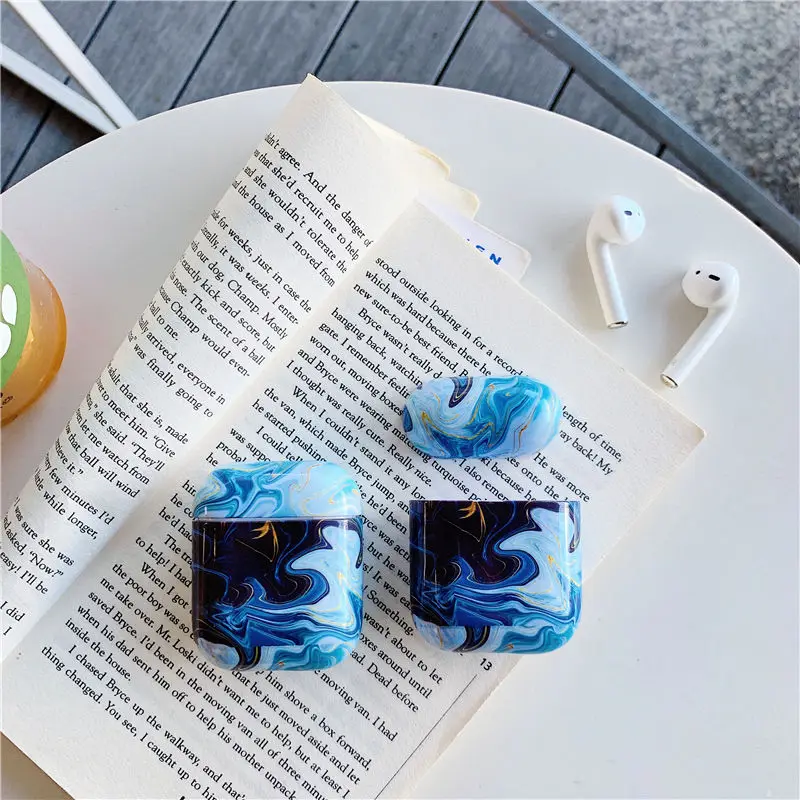Роскошный синий чехол для наушников с масляной росписью Airpods Жесткий Чехол ПК