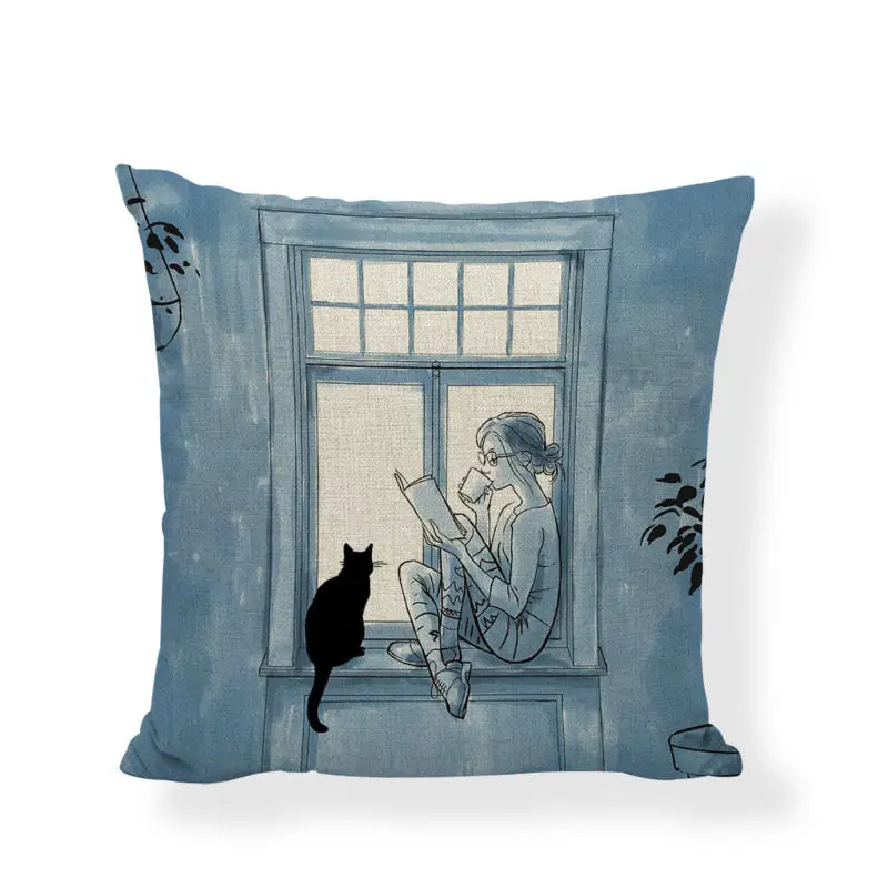 Чехол для подушки с мультяшным изображением красивой кошки русалки гитары