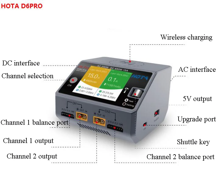 Двухканальное умное зарядное устройство HOTA D6/D6Pro AC/DC 200 Вт 650 15A LiIon NiMH аккумулятор с