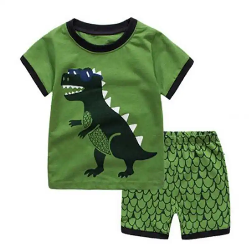Kids Baby Boys summer clothes dinosaur animal costume Short Sleeve T-shit+Pants girl Sport Suits toddler outfits | Детская одежда и