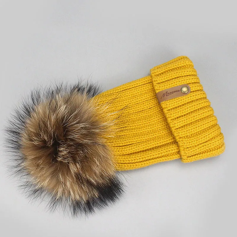 M Wholesale Mink And Fox Fur Ball Cap Pom Poms Winter Hat For Women Girl 'S Hat Knitted Beanies Cap New Thick Female Skullies - Цвет: M