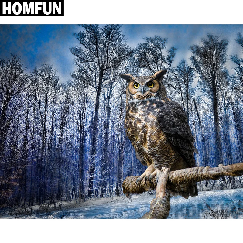 Алмазная живопись HOMFUN A02381 полноразмерная/круглая вышивка Лесная Сова 5D для