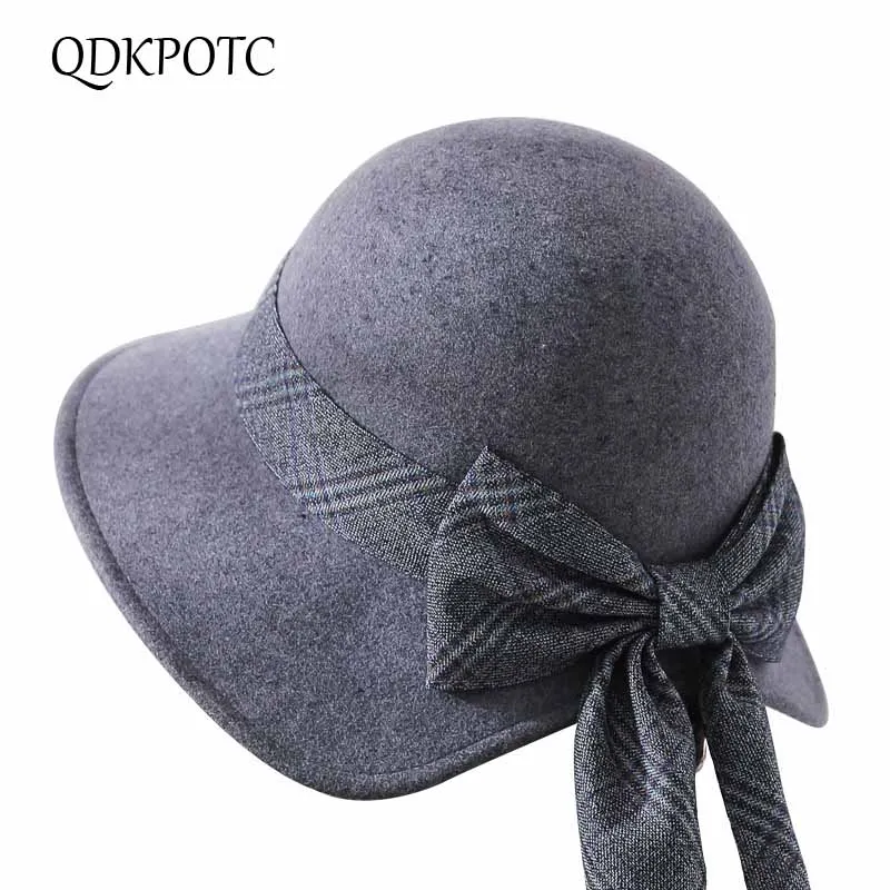 QDKPOTC 2018 новая брендовая качественная женская фетровая шерстяная шляпа с бантиком