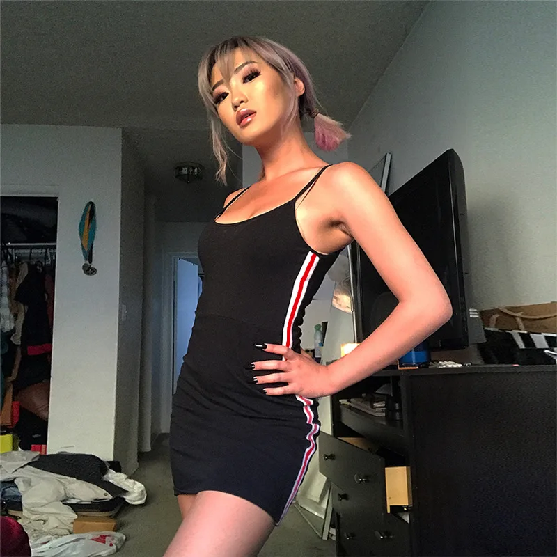 WEANIA 2018 Summer Women Sleeveless Backless Sheath Bodycon Dress Ladies Fashion Border Striped Strap Mini Vestidos | Женская одежда