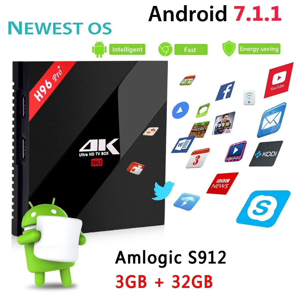 [Бесплатная мини клавиатура] H96 Pro Plus Android 7 1 TV Box 3G RAM + 32G ROM Amlogic S912 Octa Core Smart BOX Dual WiFi 2