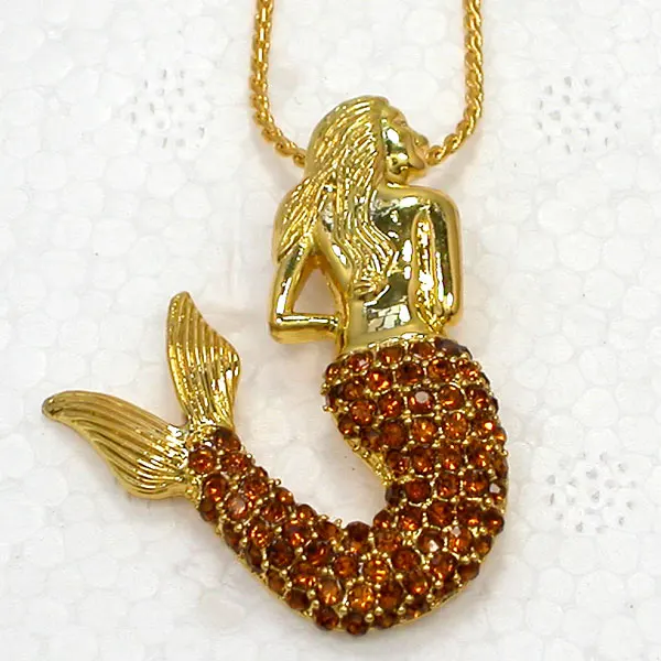 

Rhinestone Golden Mermaid Pendant Necklace Chain jewelry F169 G2