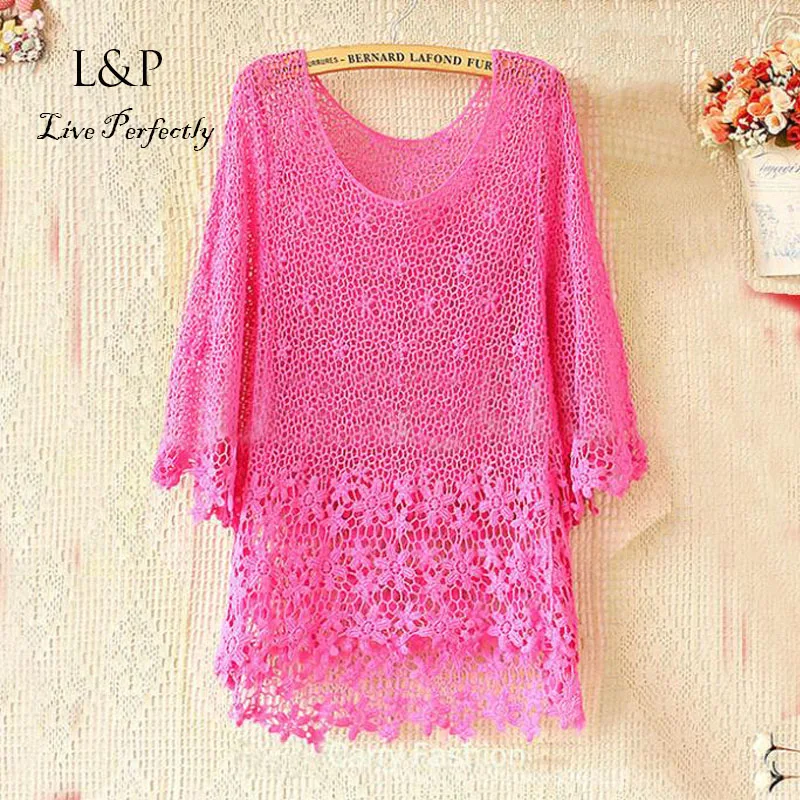 Женская кружевная блузка с круглым вырезом Повседневная рубашка длинным рукавом