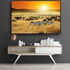 Картина маслом на холсте с Африканским зеброй и закатом, абстрактный пейзаж, плакаты и принты, Скандинавская художественная Настенная картина для гостиной