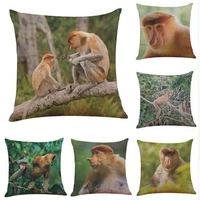 animal proboscis monkey pattern linencotton pillow case cushion cover