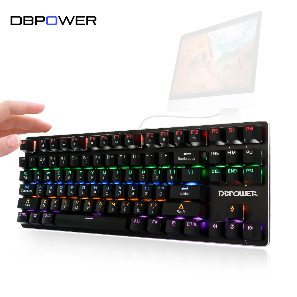 DBPOWER русская/английская механическая клавиатура 87 клавиш светодио дный