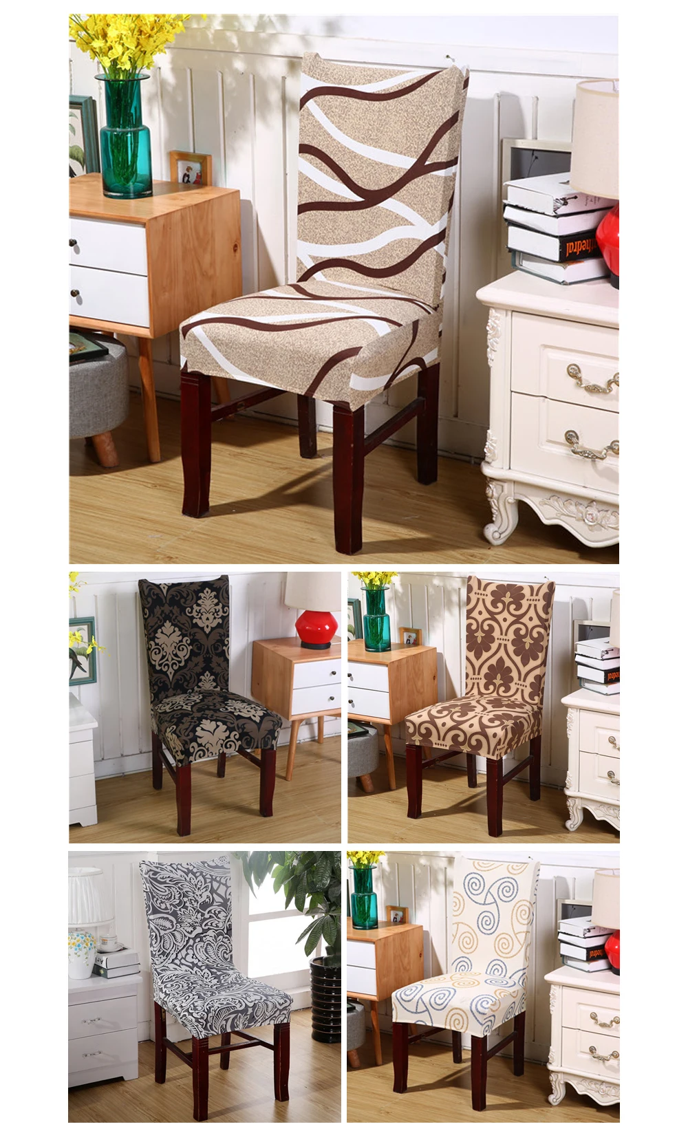 Hyha Floral Letter Dining Chair Cover Spandex Elastic Anti-dirty Slipcovers Protector Stretch Removable Hotel Kitchen Seat Case