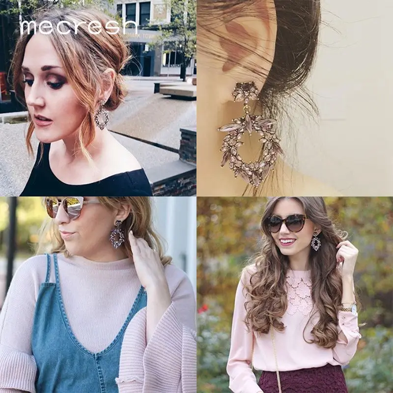 Mecresh винтажные хрустальные цветы Висячие серьги для помолвки вечеринки