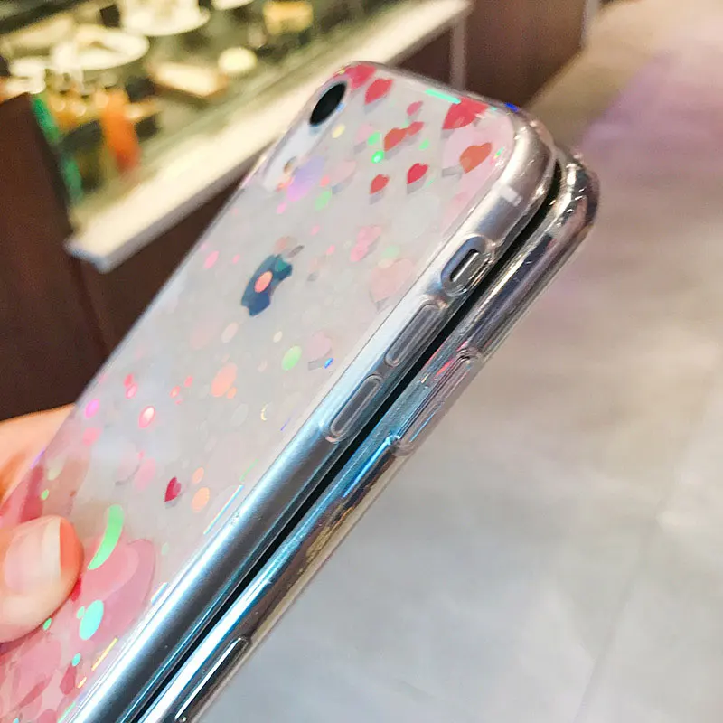 Boucho Colorful Glitter Heart-shaped Phone Case For iphone XS MAX XR X Cases Fashion Soft Cover 7 8 6 6s plus |