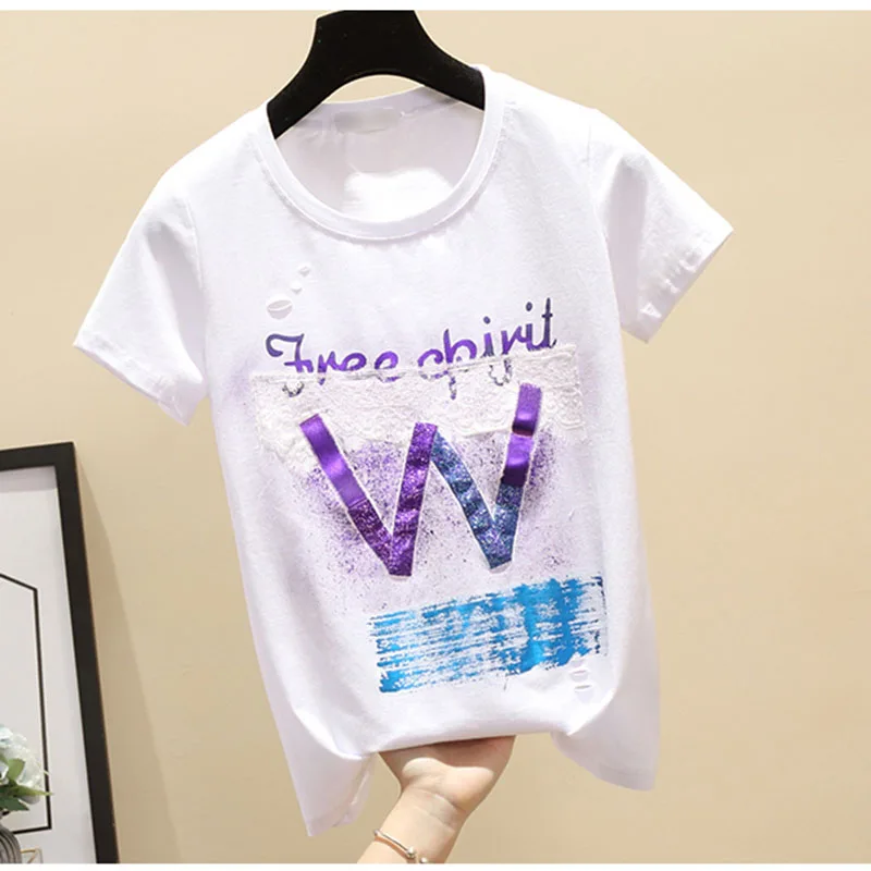 GGRIGHT 2019 Summer T-Shirt Female New Woman Clothes Short Sleeve Hole T Shirt Women Tshirt Cotton Letter kawaii Tee Femme | Женская