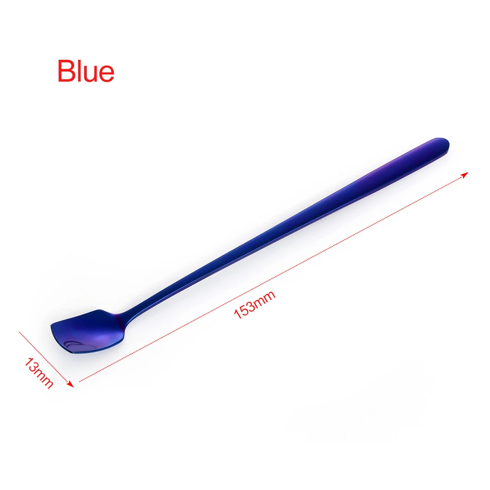 Blue 1 шт. многоцветный мороженое нержавеющая сталь для ложек с длинной ручкой кружка для напитков ложка посуда Радуга кухонные принадлежности - Цвет: Blue