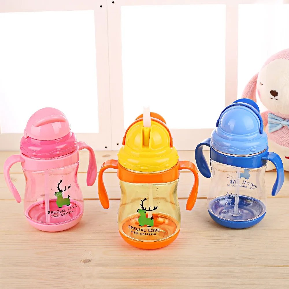 

Children's gift cup with handle cartoon deer baby learning cup sucker kettle training cup baby supplies baby kettle