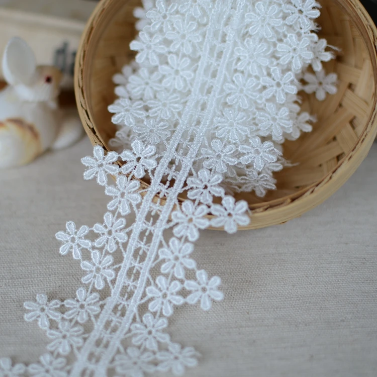 

10Meters/lot 5.5CM DIY Flower White Lace Trims Wedding Bride Dress Sewing Craft Free Ship
