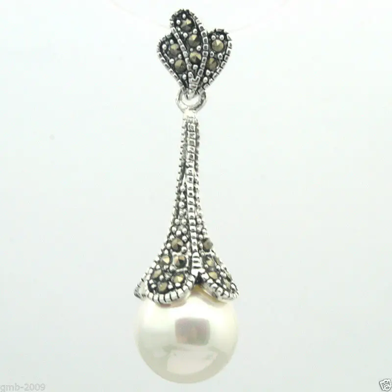 Редкий винтажный натуральный 12 мм Белый жемчужный марказитовый кулон из ракушек