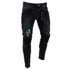 Высокое качество, новинка, мужские уличные Эластичные Обтягивающие джинсы в стиле хип-хоп, байкерские штаны до колена, облегающие мужские рваные джинсы на молнии