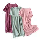 Женская летняя ночная рубашка, удобная однотонная хлопковая Длинная сорочка из газовой ткани, домашняя одежда, мягкая тонкая сорочка с круглым вырезом