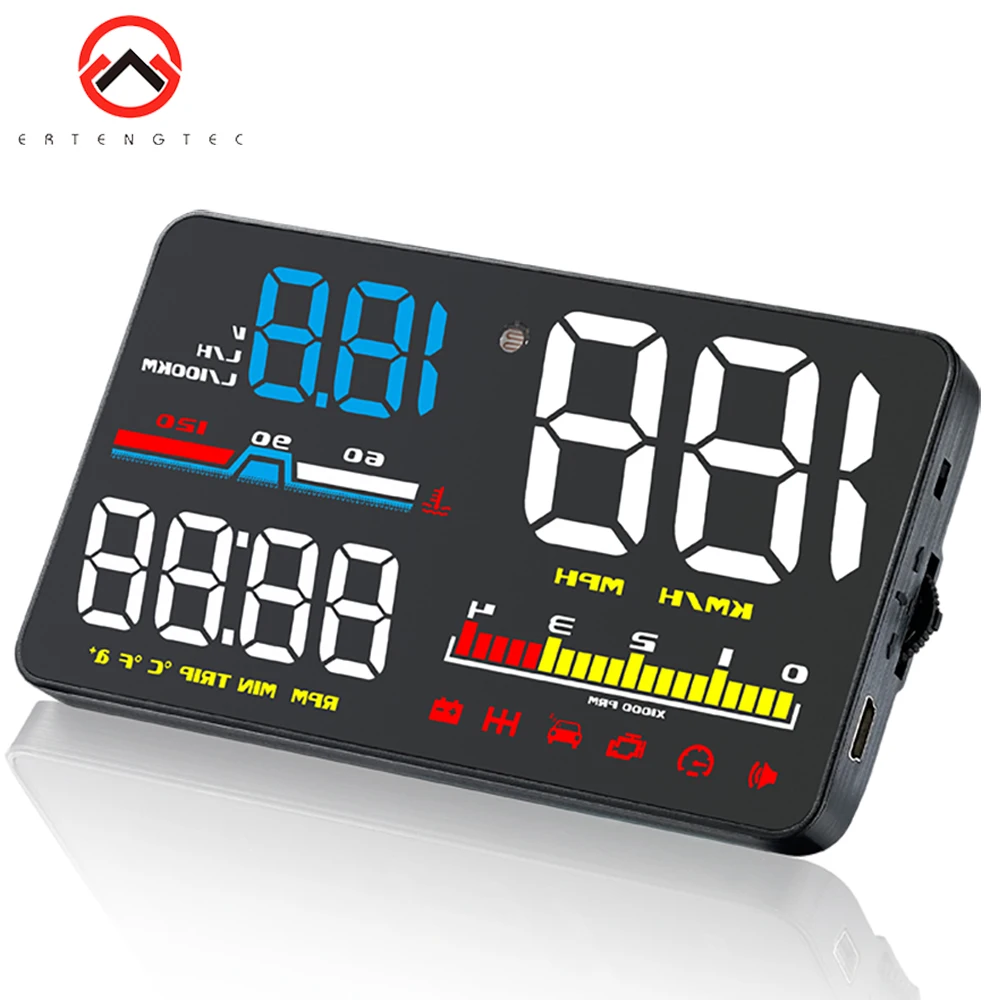 

D5000 HUD Head Up Display Car OBD2 Digital 5 Inch Smart Display Speedometer Windshield Projector Fatigue Alarm Fuel Speed Gauge