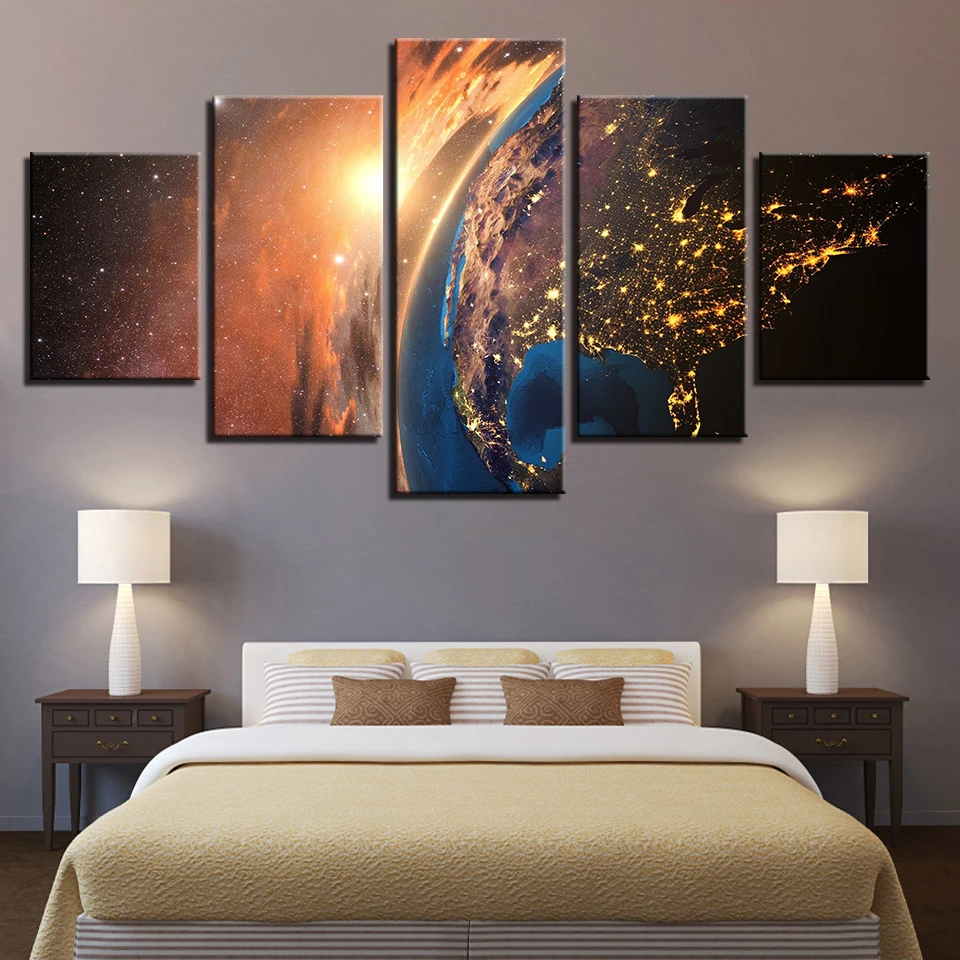 Spaceman Earth Jupiter Venus Sun Moon Universe 5 Piece Wall Pictures For Living Room color Painting Art Home Decor Abstract 17 | Дом и сад