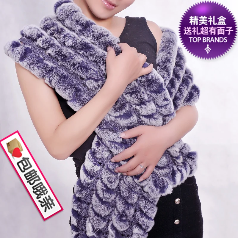 The 2014 explosion models of female rabbit hair scarf in the long winter fur Rex Rabbit Korean blue |