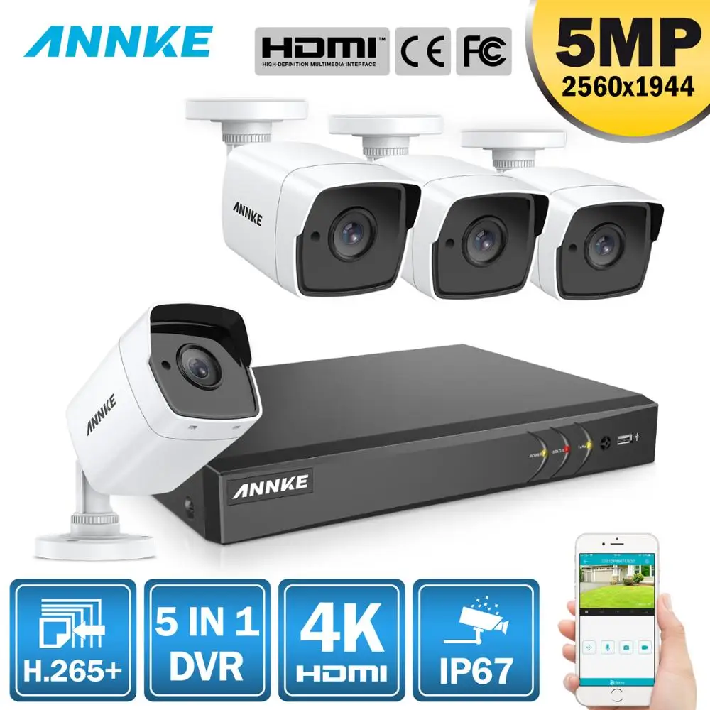 ANNKE 8CH 5MP 5в1 Ультра HD CCTV камера система H.265 + с 4 шт. TVI цилиндрическая Всепогодная