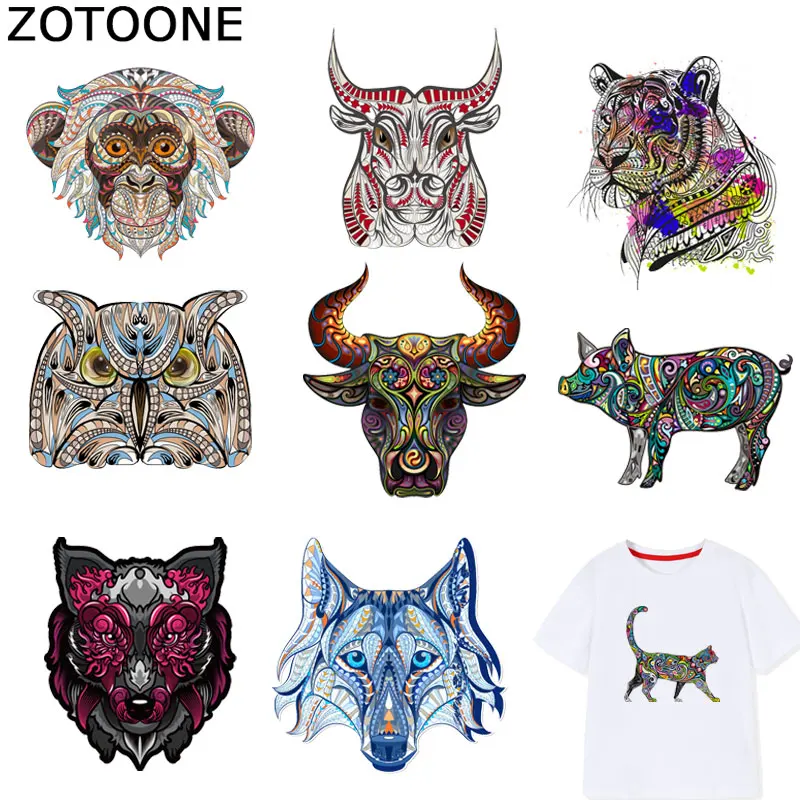 Цветные нашивки ZOTOONE с животными наклейки тигром совой термоклейкие для одежды