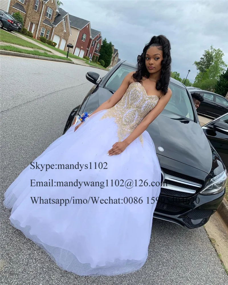 Пышные тюлевые белые платья для Quinceanera 2019 роскошное Золотое кружевное Бальное