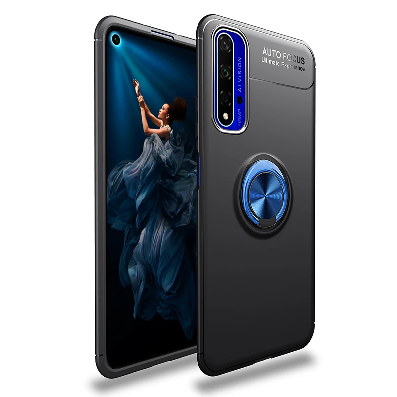 Black Blue Для huawei Honor 20 чехол Honor 20S кольцо держатель мягкий силиконовый матовый чехол на заднюю панель для huawei Honor 20S 20 Pro Чехол для телефона - Цвет: Black Blue