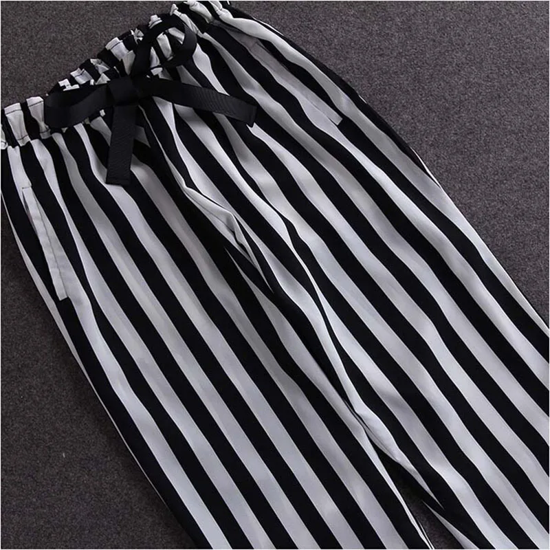 

Women Two Pieces Set Sundress Fashion Printing Letter Sexy Cropped Tops +Striped Pants Calf Length streetwear casual Clothing