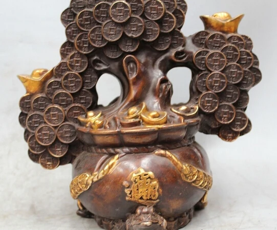 xd 002647 8&quot Chinese China Bronze Gild Feng Shui Lion Money Tree Coin Yuanbao Wealth | Дом и сад