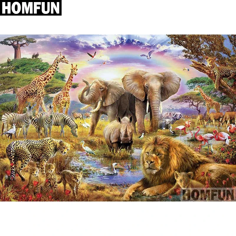 

Набор для алмазной вышивки HOMFUN A03897, картина «сделай сам» из квадратных/круглых страз, вышивка крестиком в виде семьи животных, домашний деко...