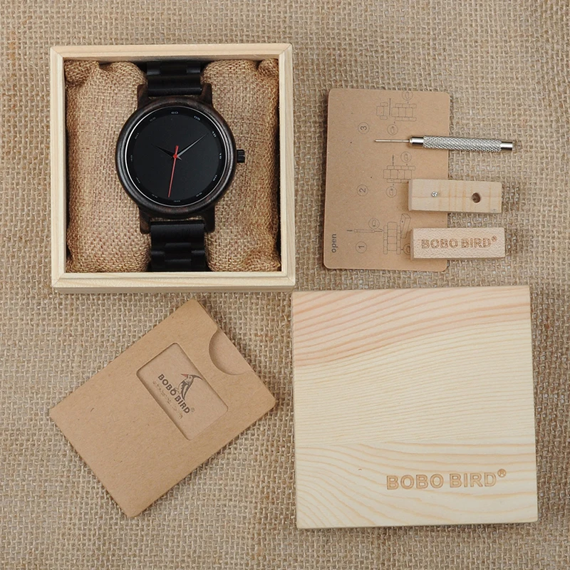 BOBO BIRD все эбеновые деревянные часы простые черные кварцевые мужские наручные в
