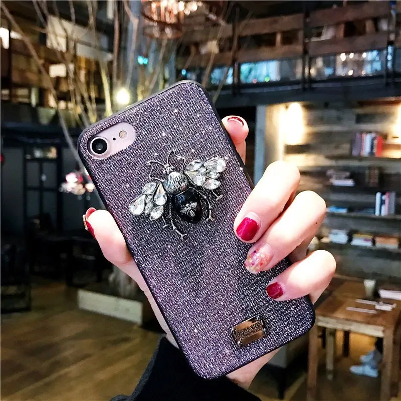 Luxury Cute Bling Soft Phone Case for iPhone 6 6s 7 8 Plus X XR XS Max Brand Bee Metal Letter Label Silicone Cover Funda Coque |