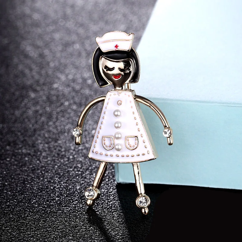 white Zlxgirl, металлическая имитация жемчуга, коробка, Красная эмаль, броши для девочек, ювелирные изделия, женская брошь на булавке, модные булавки на шарф, головные уборы для медсестер, булавки - Окраска металла: white