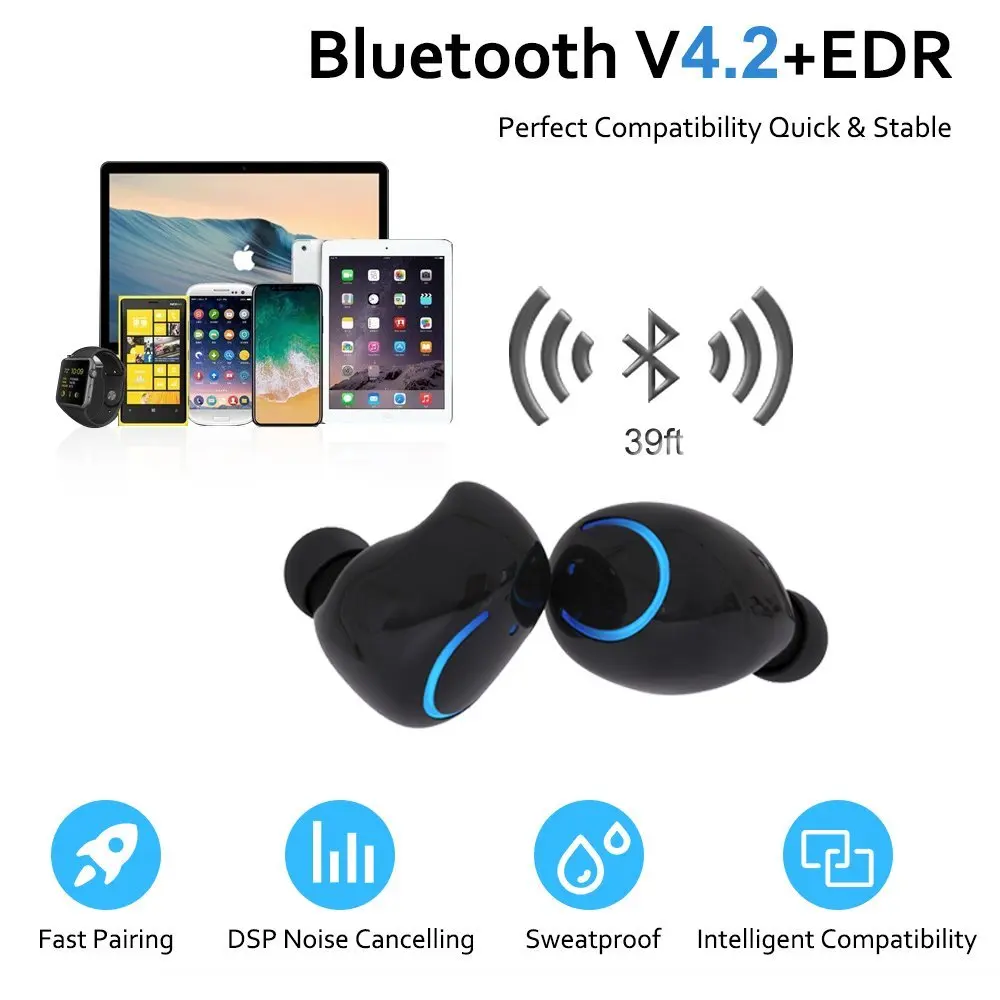 TWS Wireless Earbuds Stereo Bluetooth Earphones Headphone Earphone with Built-in HD Mic and Charging Case | Электроника