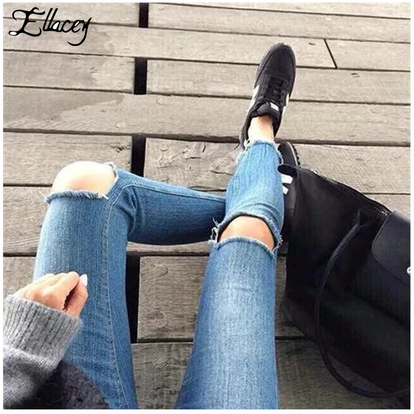 Новинка 2018 года сезон весна лето уличная мода узкие брюки женские рваные джинсы